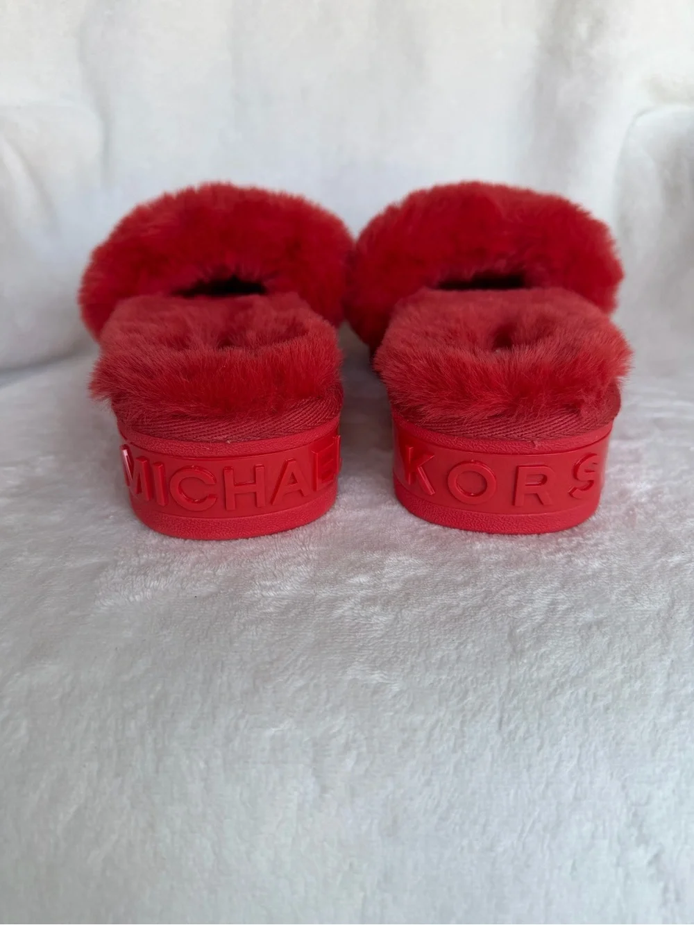 MICHAEL KORS Alfie Slide Open Toe Platform Slip-on Mules Sandals Red Fur Size 11